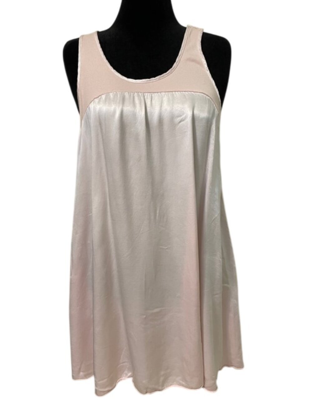 PJ Harlow Lindsey Blush Pink Satin Rib Knit A-Line Nightgown Women's L
